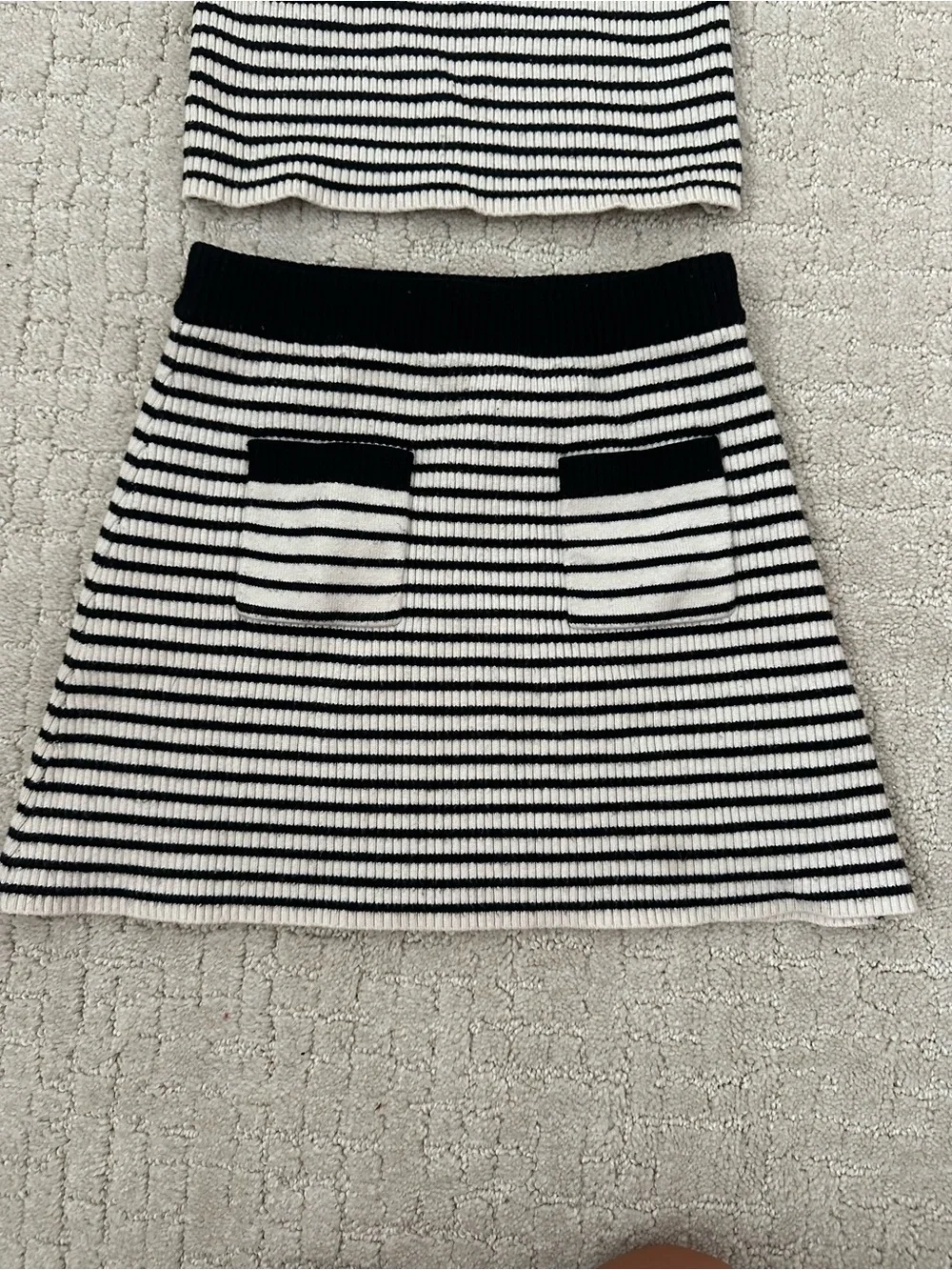 Habitual Black & White Striped Knit Top and Skirt Set